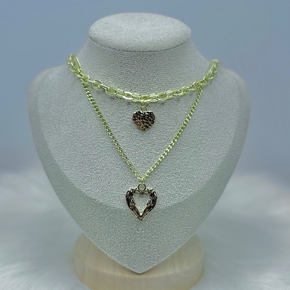 Double Hearted Gold Layered Necklace - Picture 1 of 4